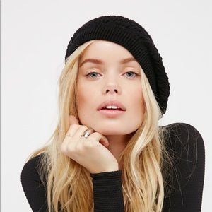 Black knit beret hat